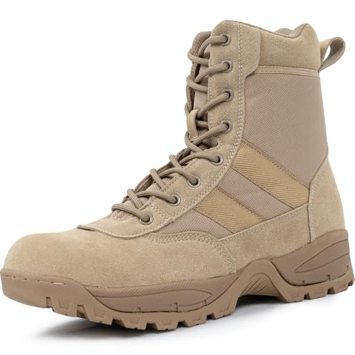 Men's Tactical Boots with Side Zipper 7 Inches Durable Suede Military Work Boots Hiking Boots