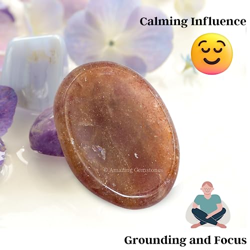 Image of Amazing Gemstone Strawberry Quartz Worry Stone, Healing Crystals - Piedra Crystal Fidget for Gift, Meditation, Calming, Relaxation, Stress Relief
