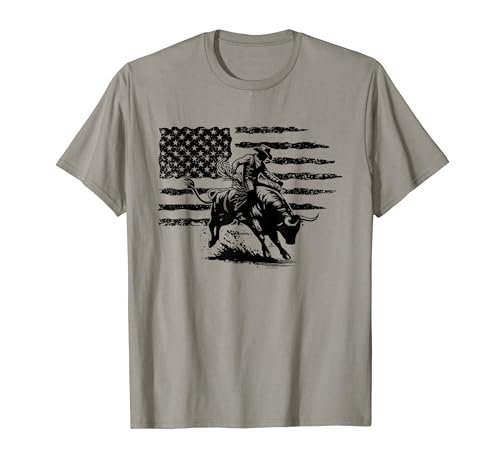 American Rodeo Bull Riding Patriotic Flag Cowboys USA Camiseta