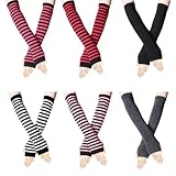 TPTGIAR Mitaines longues pour femmes : 6 paires de manchons longs rayés pour femmes, chau...