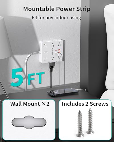 Regleta de alimentación HOPOW 12 AC de 2 clavijas y extensión de 5 AC de 2 clavijas con protección contra sobretensiones de 1700J, montable en pared para casas antiguas miniatura 5