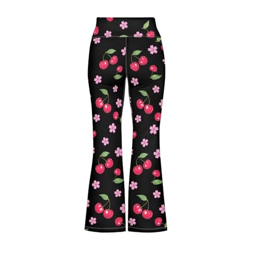 Cherry Flare Leggings for Children Stylish Flower High Waisted Long Yoga Pants Girls Casual Slim Fit Outfits3