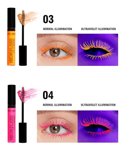 Neon Mascara UV Glow Rainbow Colorful Mascara Natural Lengthening and Thickening Effect No Clumping Waterproof Smudge-Proof Mascara (# 03, Color) - Image 7