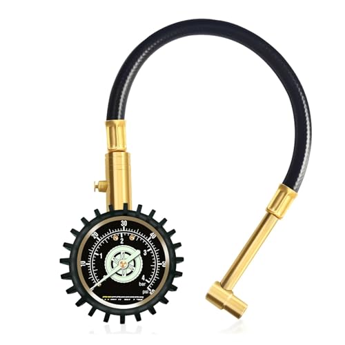 TPMS ATsafepro Motorcycle Tire Pressure Gauge 60 PSI 90 Degree Brass Chuck Professional Tire Gauge Right Angle Chuck for Car Bike SUV Precise