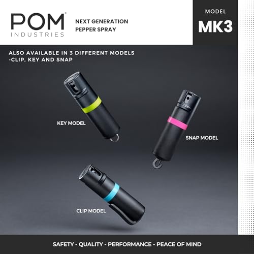 Image of POM MK3 Pepper Spray, Belt Clip Model, Maximum Police Strength OC with UV Marking Dye, Quick Flip Top Safety, 360 Performance At Any Angle, Powerful Accurate Stream, 18 ft Range, 1.8 fl oz