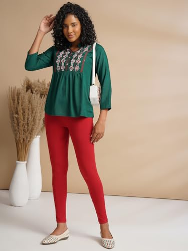 Image of ONE SKY Women Full Length Leggings | Cotton Modal Spandex Blend | High Waist Stretchable & Bio-Washed Fabric | Colour-Lock Technology | Comfortable Leggings for Women