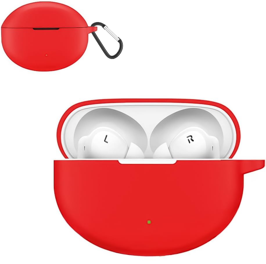 Dl3 Mobilak Compatible with Oppo Enco Air3 Pro Case Cover, Soft Silicone Shockproof Protective Case Wireless Earbuds with Carabiner, Front LED Visible (Red)