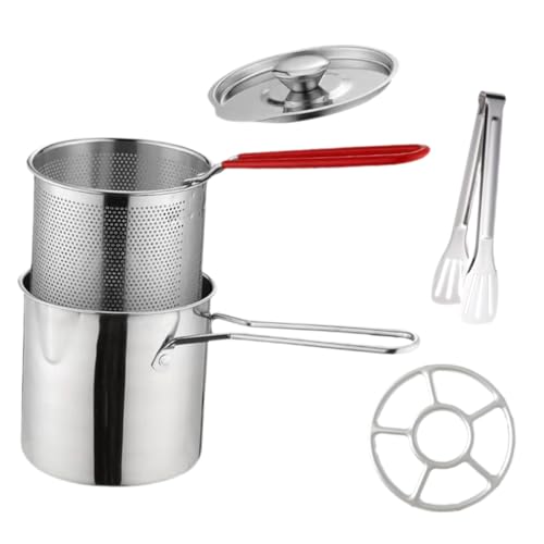 PEPLAYTAL Mini Freidora de Acero Inoxidable con Cesta Profunda y Tapa Olla para Freír Pollo Patatas y Mariscos con Mango de Silicona y Accesorios de Cocina Seguros para Uso Doméstico