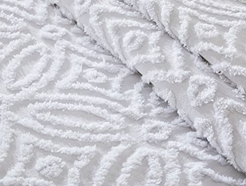 Image of Beatrice Home Fashions Wedding Ring Chenille Bedspread, Full, White + 2 Wedding Ring Chenille Pillow Shams, Standard,White
