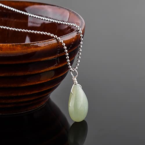 Zembience Natural Green Jade Gemstones Pendant Dainty Necklace, Cabochon Stones, Silver Plated Chain, Healing Crystals, Handmade, Wedding, Birthday, Minimalist, Women Jewelry, Christmas Gifts, 18" #TOP2