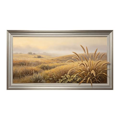Peinture à l'huile panoramique 3D 50x101 cm prairie pastorale encadrée