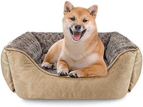 JOEJOY Dog Bed Large Washable - Calming Dog Bed Anti-Anxiety Dog Bed Rectangle Dog Bed with Soft Cosy Plush - Pet Bed Size Small | Medium | Large Mattress Mat For Dog, Beige, 30in