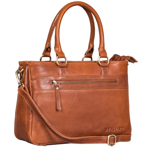STILORD 'Frauke' Organisierte Leder Handtasche Damen Umhängetasche Vintage Schultertasche Shopper Messenger Tasche Ledertasche Bürotasche Henkeltasche Echtleder, Farbe:texas - braun