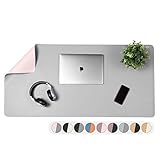 Office Desk Pad, Dual Sided Pink & Gray Desk Mat - 47 x 23” Inch Leather Style Full Desk Mouse...