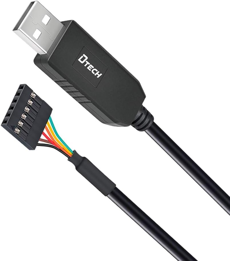 Image of DTECH USB to TTL Serial Cable 3.3V 6 Pin UART Adapter Debug Cord Compatible with Windows 11 10 8 7 Linux MAC OS Genuine FT232RL Chip 6Pin 3v3 Level Signal 2.54mm Dupont Female Header (1M)