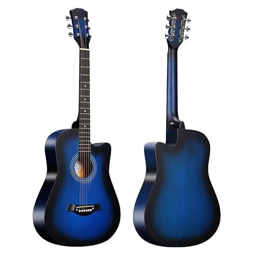 38 Inch Full Size Acoustic Guitar Classical Cutaway Design Hardwood Finish & Steel Strings with Bag (Blue)