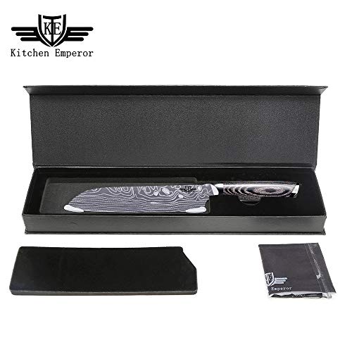 Kitchen Emperor Cuchillo de Cocina, Cuchillo Santoku, Cuchillos Cocinero, Acero al Carbono Inoxidable, 17.8 cm para Cocina