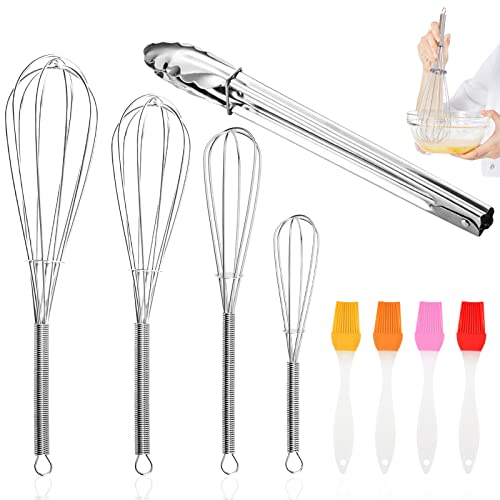 SDwfxd 5 Teiliges Set Schneebesen, Rostfreier Stahl Schneebesen Set mit 4 Stk Farbmischpinsel für Küche Kochen, Mischen Teig, Schlagen Ei, Aufschäumen Cover