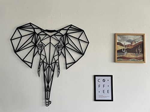 Dekadron Metal Wall Art- Geometric Elephant Head -3D Wall Silhouette Metal Wall Decor Home Office Decoration Bedroom Living Room Decor Sculpture (17" W X 18" H/44X46Cm) #TOP4