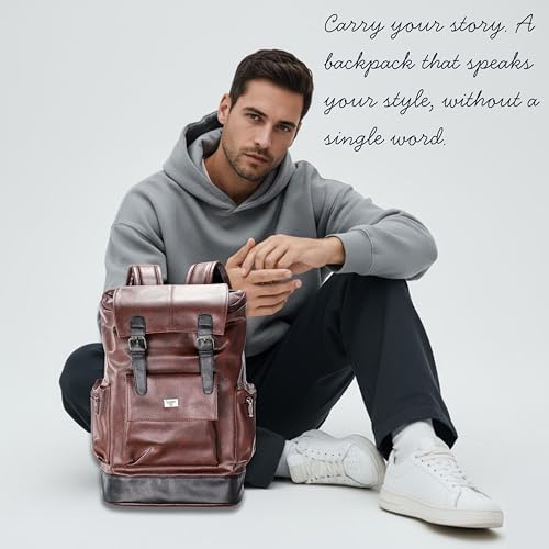 Image of LOGGIN 15.6 Inch Unisex Laptop Backpack for Men & Women | Premium Vegan Leather Water-Resistant Bag | Stylish Office, College & Travel Backpack with Anti Theft Design Multiple Pockets