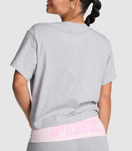 Victoria's Secret PINK | Elle Campus Cotton™ Cropped Tee, Medium Heather Grey, S - image 2