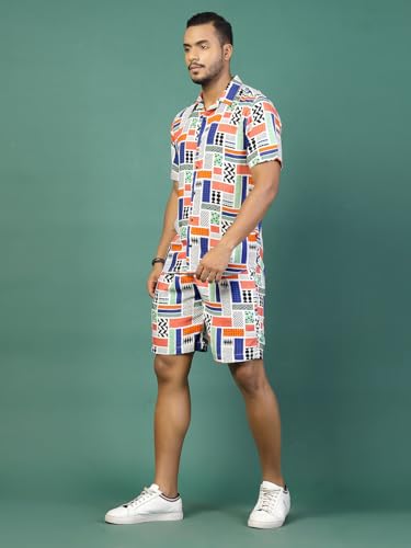 Image of Rigo Printed Co-Ord Set for Men's | Casual Shirt & Shorts Night Suit Set | Lounge-wear Nightdress Pajama Set for Men's | Night Wear, Beach Wear, Vacation Wear Outfit