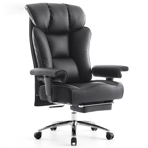 Efomao Silla de Oficina Reforzada 200 kg con Reposapiés – Silla Ejecutiva de Cuero PU con Respaldo Alto, Reposabrazos Acolchados Ajustables y Soporte Lumbar