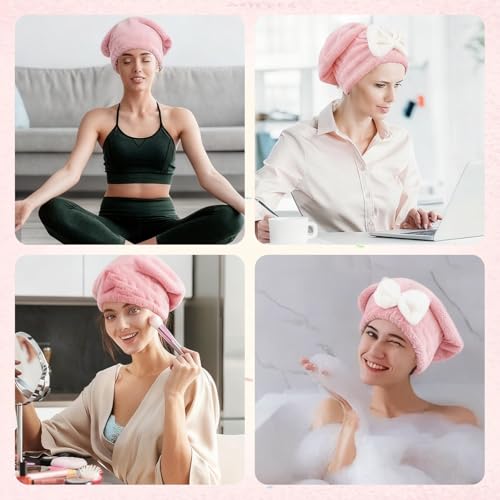 FrostyFlair Mikrofaser Handtuch Haare, Extra Weich Und Extrem Saugfähig Haarturban, Trockenhauben für Haare, Haarhandtuch für Mädchen Und Frauen, Rosa