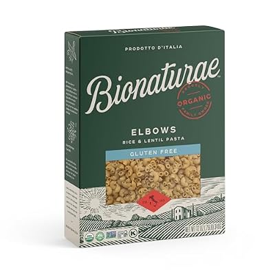 Bionaturae Elbow Pasta Noodles - Gluten Free Pasta Organic, Rice & Lentil Pasta, Kosher Certified, High Protein, Non-GMO Verified, USDA Certified, Gluten Free Pastas, Crafted in Italy - 12 Oz, 6 Pack