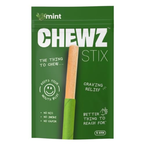 CHEWZ Chewable Stix Birchwood Fidget Tool for Biting Holding Chewing Black Cherry Sugar Free Zero Calorie Reusable Oral Sensory Stick 5 Sticks Per Pouch - Help to Stop Smoking