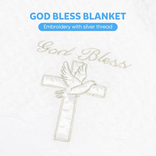 Image of Baby Blanket for Boys Girls God Bless Easter Baptism Christening Shawl White Soft Knit Receiving Swaddle Newborn Unisex Summer Autumn Winter Nursing Cover