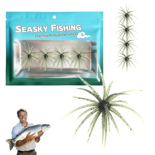 4Pcs Dice Bait Floating TPR Swimbait with Reflective Stars Tentacle Creature Lure Sea Urchin Style Soft Plastic Baits for Bass Fishing Drop Shot Wacky Rig/Neko Rig and Finesse Slow Sinking