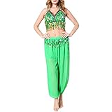 ♥♥Das Paket beinhaltet (2 Stücke): 1 * Bauchtanz Top + 1 * Hosen. Die Halskette, Gürtel, Schleier, Ohrringe und Armbänder sind nicht enthalten. Unsere Größentabelle ist eine asiatische Größe, bitte kaufen Sie eine Nummer größer.
