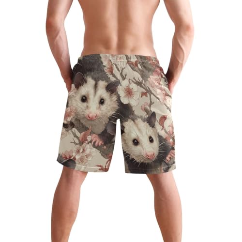 Men's Swim Trunks Quick Dry Swimming Shorts with Pocket Adorable Possums Among Blossoms Swimsuit Trunks2
