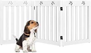 COSTWAY Foldable Pet Gate, Wooden Freestanding Dog Barrier with 360° Flexible Hinges, 60cm Step Over Safety Fence for Doorway, Stairs (152 x 60cm, White)