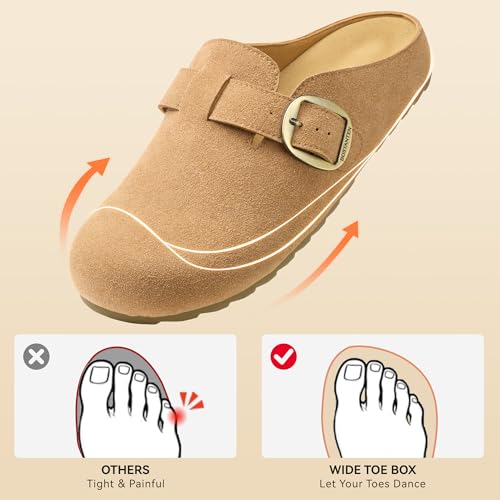 Image of BOSTANTEN Clogs for Women Wide Width Comfortable Suede Mules with Soft Footbed and Arch Support, Cute Slip On Potato Shoes
