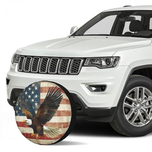 Image of American Flag Spare Tire Cover Brown Bald Eagle Wheel Covers 14 Inch | White Star,Polyester,Protectors Tire Cover,Waterproof,Dust-Proof,Universal,Fit for RV Jeep SUV Motor Travel Camper Tires