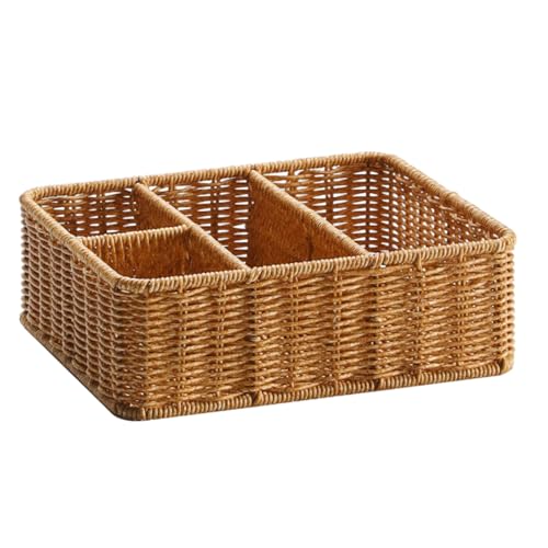Ngbbby Cesta de almacenamiento tejida rectangular con 4 compartimentos, bandeja para llaves, organizador de entrada para control remoto de pañuelos