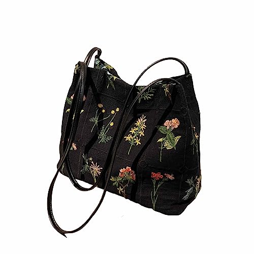 Lefe Liee Sacola floral pequena para mulheres, bolsa de ombro de lona estética reutilizável Hobo bolsa tiracolo bolsa balde bolsa casual bolsa bolsa bolsa vera bradley bolsas, Preto, 均码, Bolsas