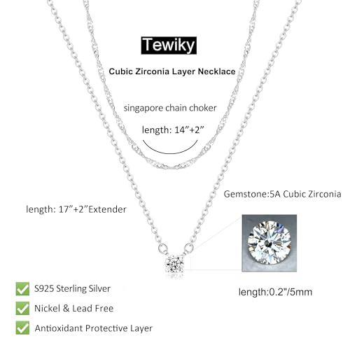 Image of Tewiky Dainty 14k Gold Plated /Silver Cubic Zirconia Necklaces for Women, Simple CZ Jewelry Necklaces Trendy Gifts