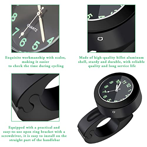 PNGOS Motorrad Fahrrad Uhr Universal wasserdichte Lenkerhalterung Uhr 7/8in -1in Glow Uhr Motorraduhr Lenker Uhr(Schwarz)