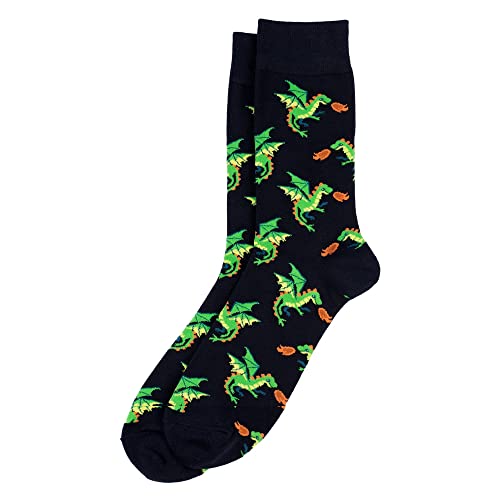 JOE COOL Men's Flaming Dragon Cotton Socks – Black Novelty Funky Socks for Men – Breathable Cotton Blend Mythical Fire Dragon Design, One Size (UK 7-11)