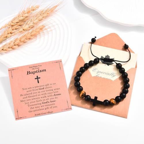 Efvisd Baptism Gifts For Boys Catholic, Cross Christian Beaded Rosary Bracelet Christening Gifts For Teen Boys Men Son Grandson Nephew Brother Godson thumb #2