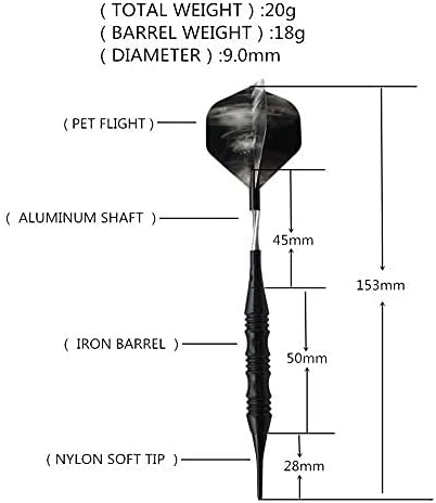Miniatura 6 de Exquisito juego de dardos de punta suave de 0.71 oz, maleta dura para llevar  3 barriles de hierro recubiertos negros  3 ejes de aluminio  3 alas de