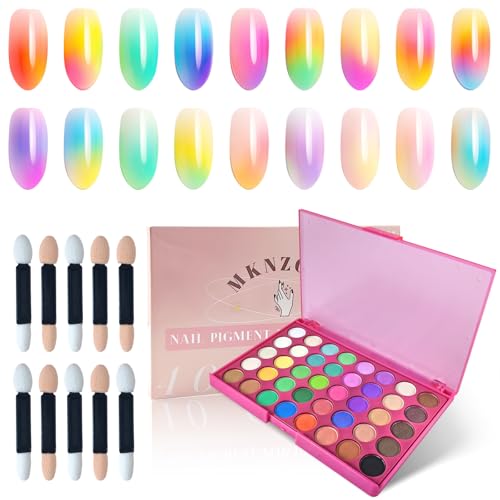 MKNZOME 40 Colors Nail Pigment Powder Palette Ombre Color Pigment Powder for Nails Professional Nail Supplies Manicure DIY Accessories for Beginners Home B