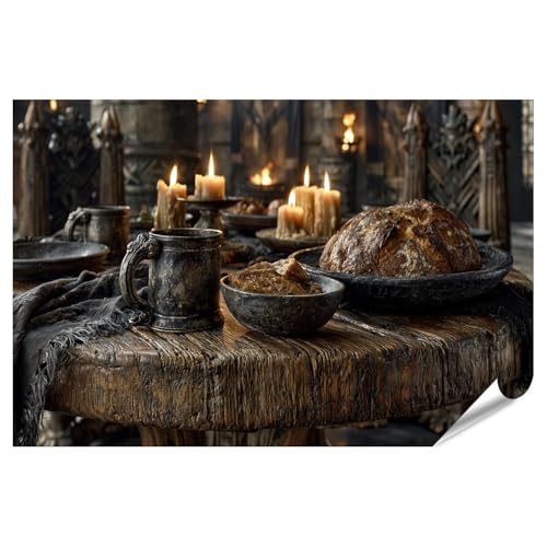islandburner Póster premium místico medieval pizarra redonda mural comedor para amigos de la historia - gran formato