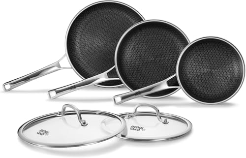 OATOFP Non Stick Frying Pans Set with Lids, Hybrid Skillet Set Nonstick (8+10+12inch), Pans for cooking, PFOA Free Stainless Steel Kitchen set, Dishwasher and Oven-Safe Cookware Sets, Quiche Pans