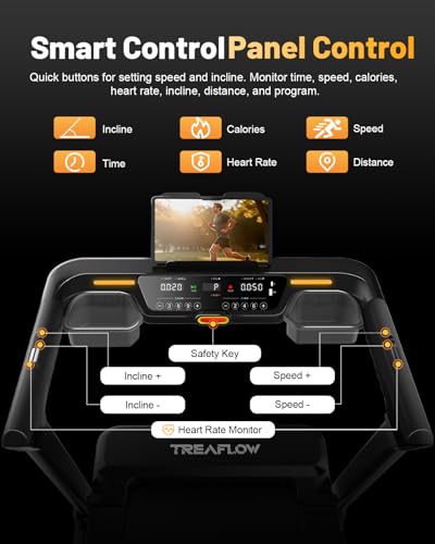 TREAFLOW Treadmill with 0-25% Auto Incline, 3.5 HP Folding for Home Running, 10.0 MPH Max Speed, 300 lbs Weight Capacity, Bluetooth Speaker. - Image 4