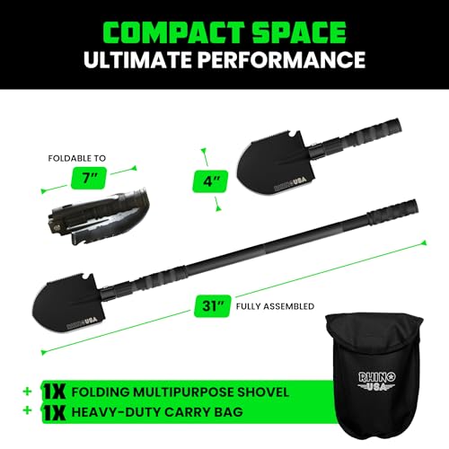 Rhino USA Survival Shovel w/Pick - Heavy Duty Carbon Steel Military Style Entrenching Tool for Off Road, Camping, Gardening, Beach, Digging Dirt, Sand, Mud & Snow. (Survival Shovel) - Image 6
