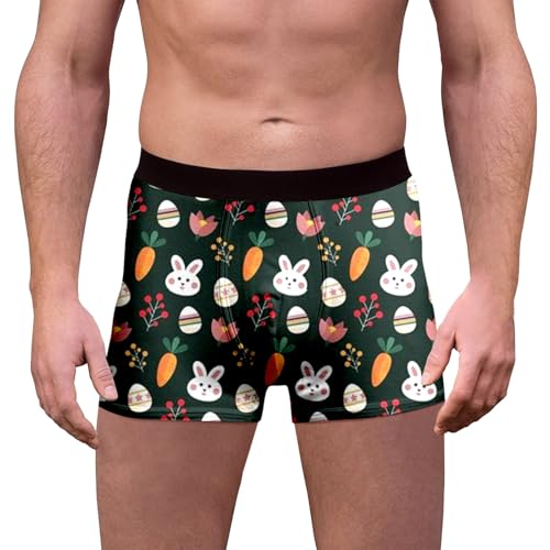 Ostern Herren Boxershorts Bunte Osterhasen Shorts Lustig Unterhosen Ostereier Druck Unterhose Leicht Bequeme Männergeschenke Ostern Kostüm Geschenk für Männer Weiche Baumwolle Retroshorts Unterwäsche
